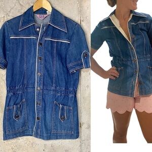 Vintage faded glory dark denim button up shirt sleeve shirt jacket